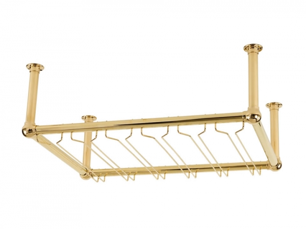Model OHGR-3 Coated Polished Brass Overhead Bar Glass Rack - ESP Metal Products & Crafts