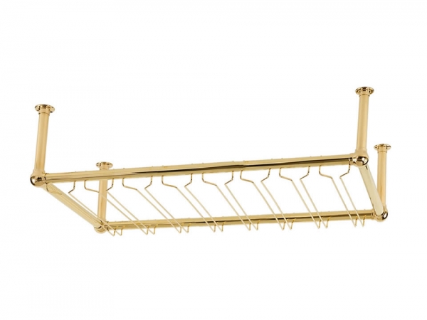 Model OHGR-4 Coated Polished Brass Overhead Bar Glass Rack - ESP Metal Products & Crafts