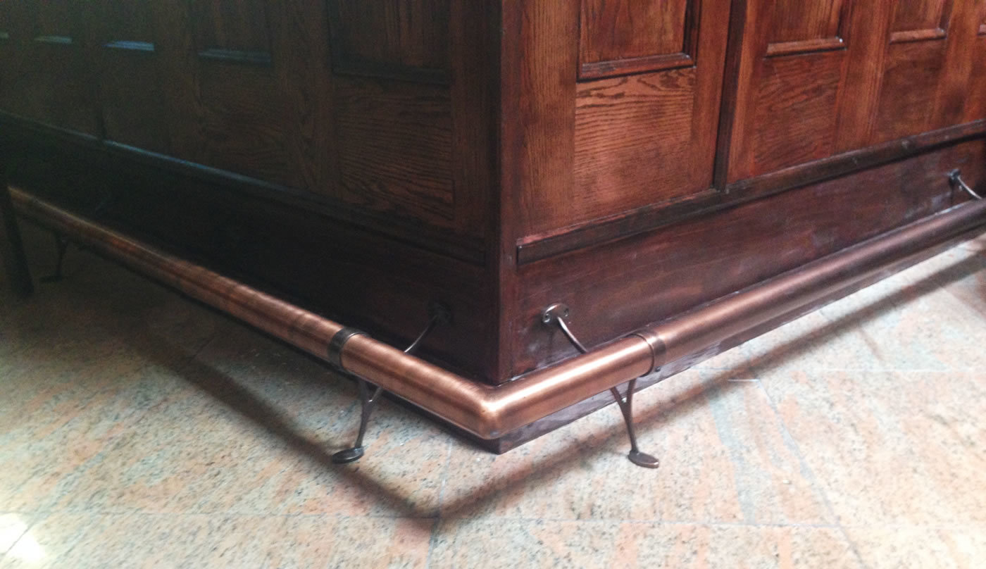 Antique Copper Foot Rail with 101 Combination Floor Brackets