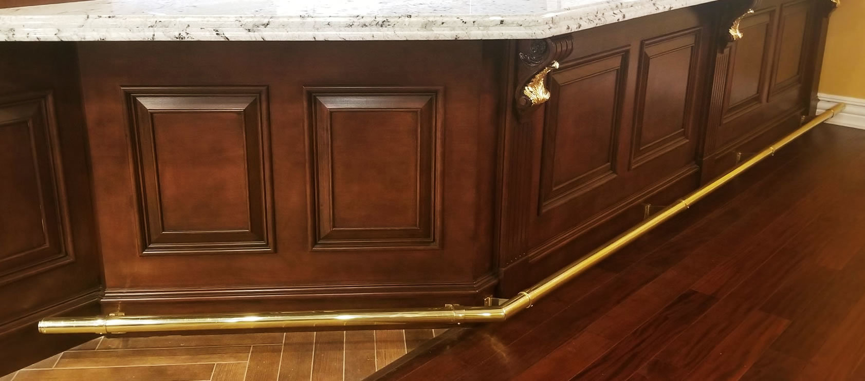 Clear Coated Brass Foot Rail with 109 Brackets 2