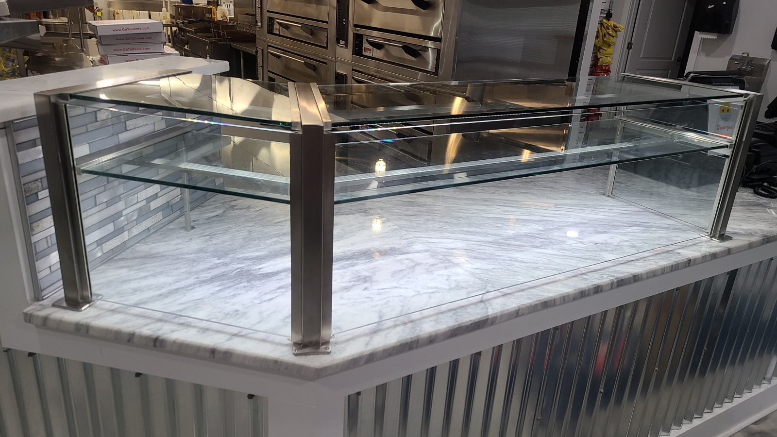 Satin Stainless Steel Food Shield | Dom's Pizza Subs & Wings - Stillwater, NY