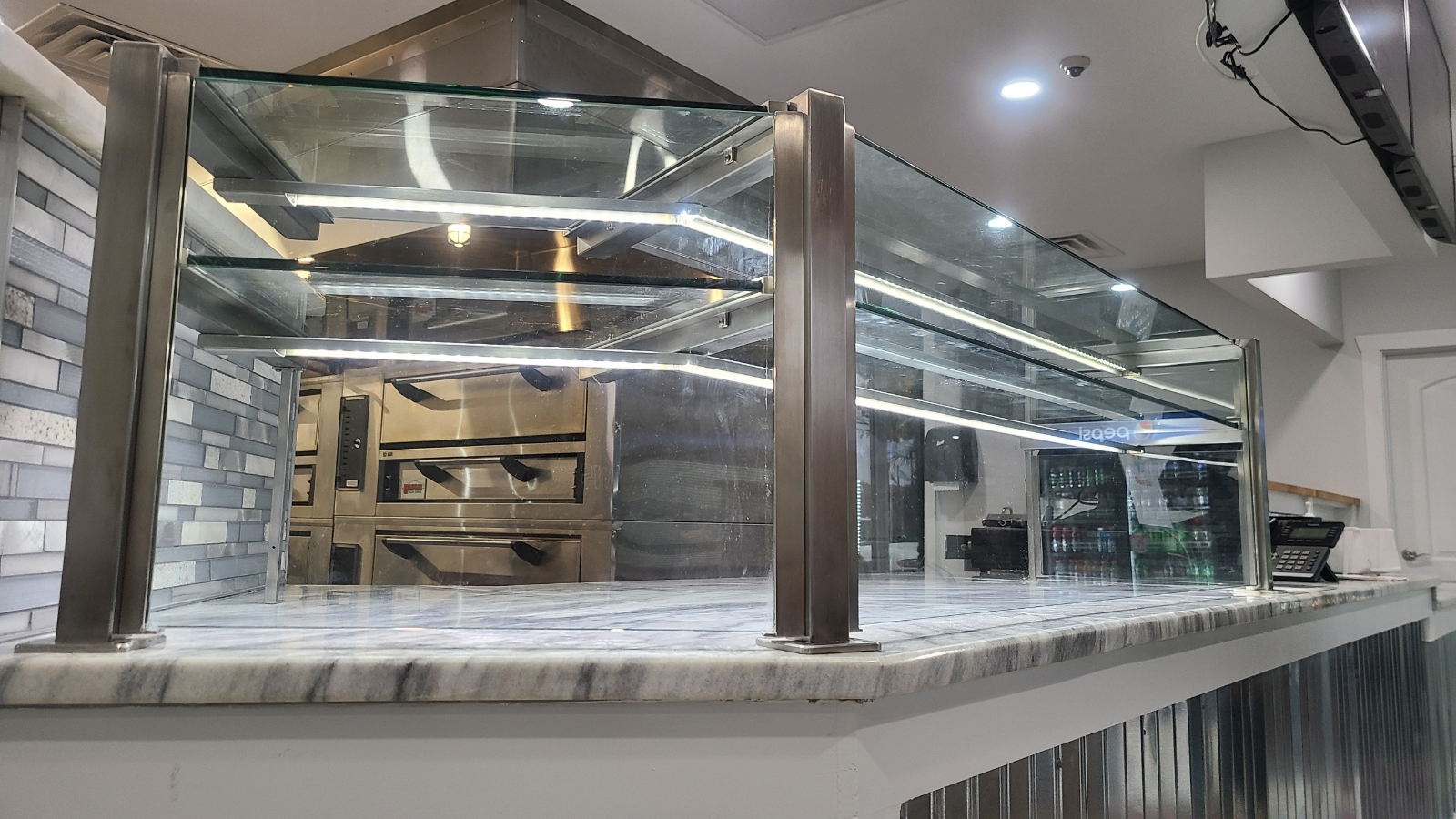 Satin Stainless Steel Food Shield | Dom's Pizza Subs & Wings - Stillwater, NY