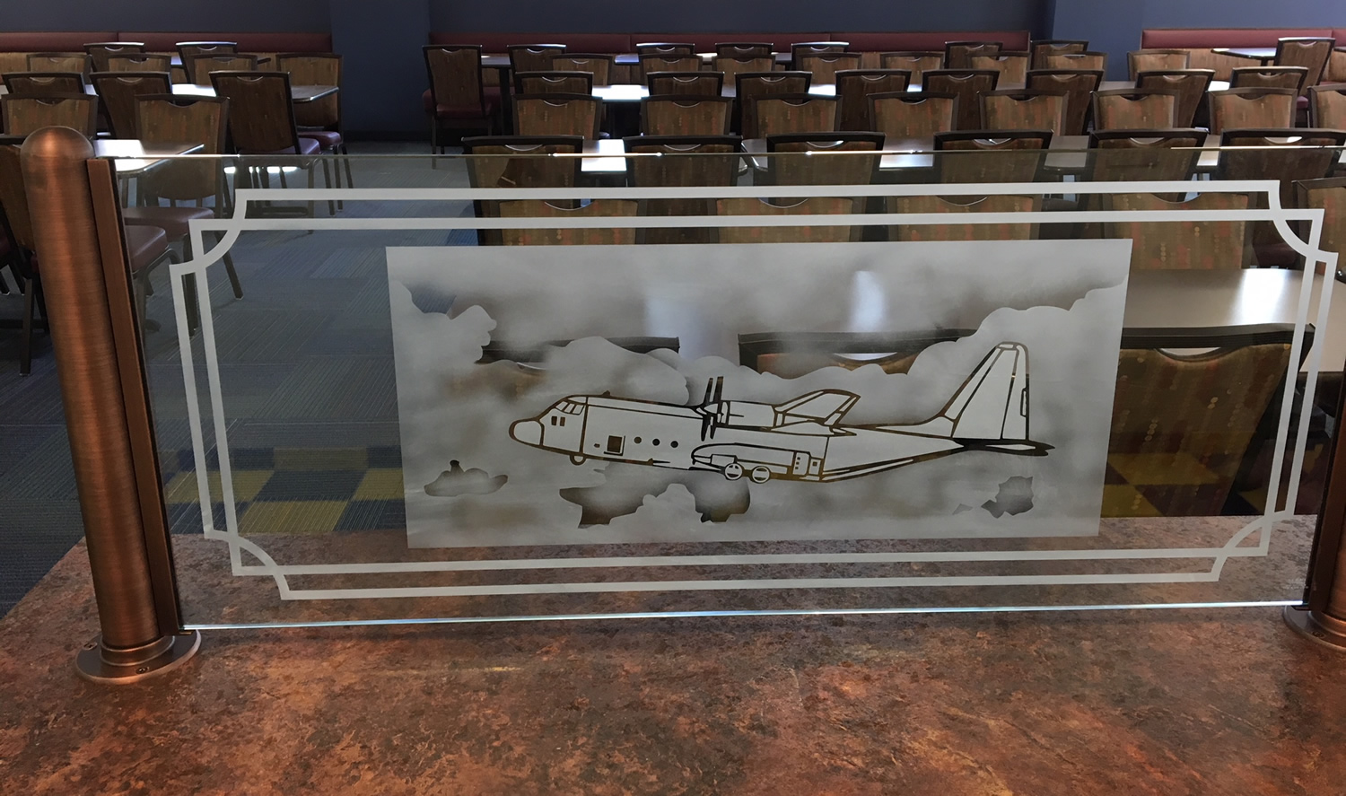 Antique Bronze Partitions with Etched Glass - Air Force Officers Lunch Room