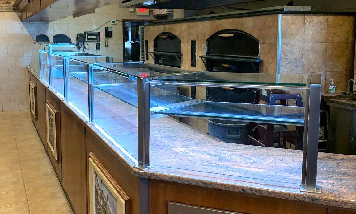 Satin Stainless Steel Food Shield with LED Lights | Alitalia - Center Moriches, NY