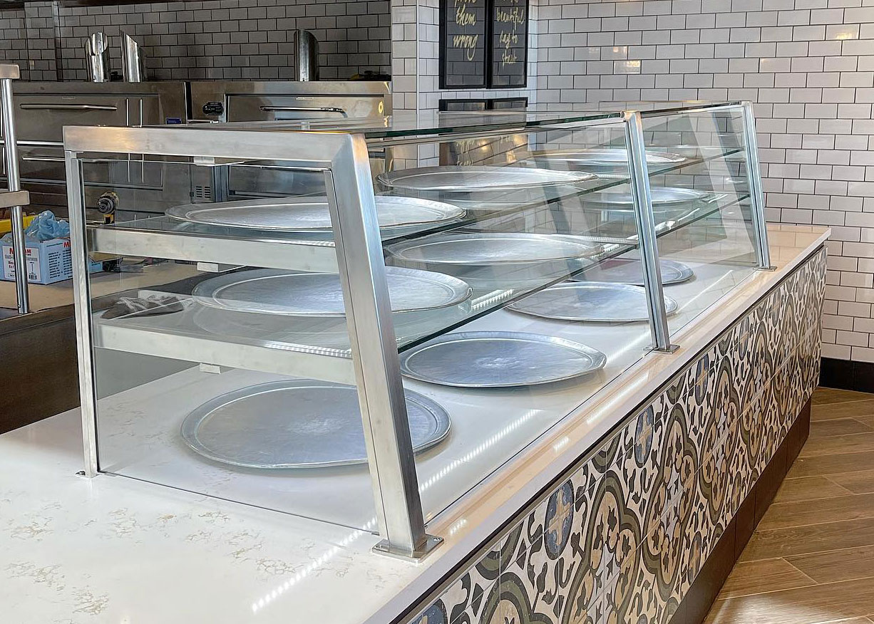 Satin Stainless Steel Food Shield with LED Lights | Mario’s Pizzeria - Levittown, NY