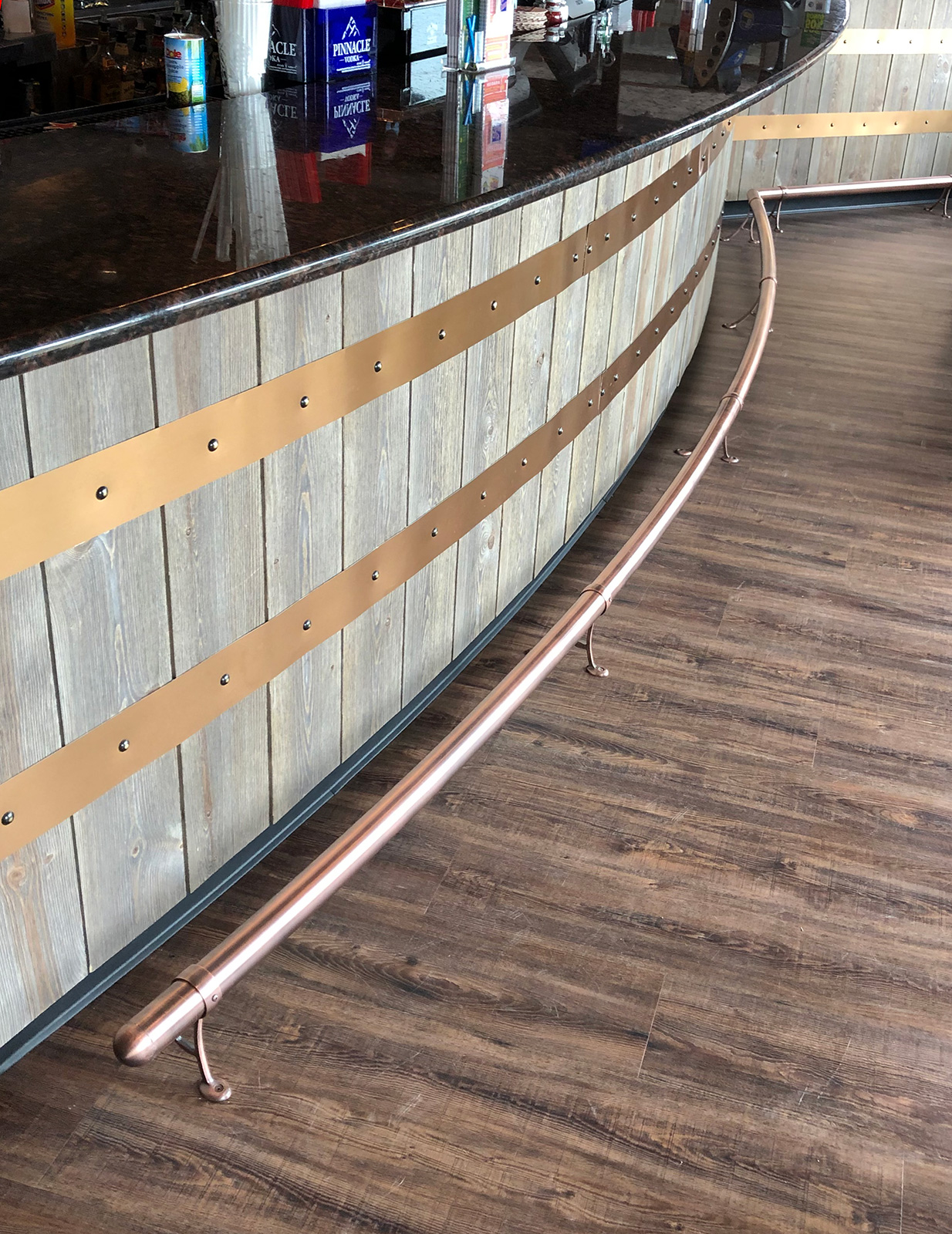 Antique Copper Curved Foot Rail | Pine Hill Country Club, Manorville, NY