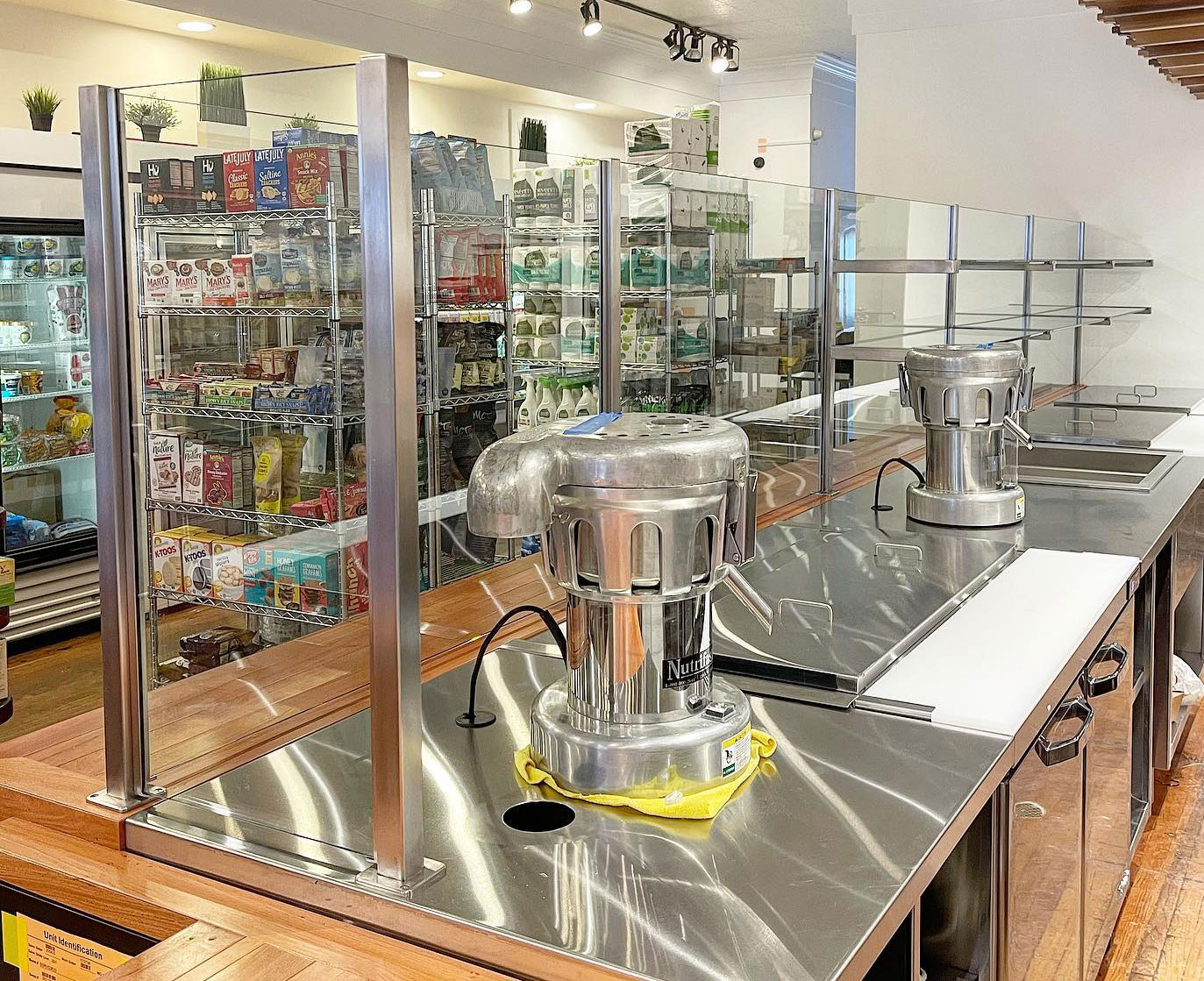 Satin Stainless Steel Food Shield and Partition Posts | Second Nature Markets - Southhampton, NY