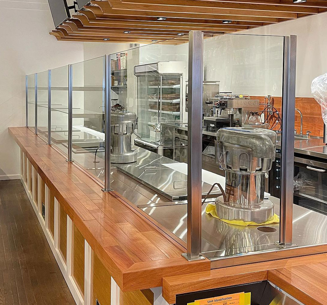 Satin Stainless Steel Food Shield and Partition Posts | Second Nature Markets - Southhampton, NY