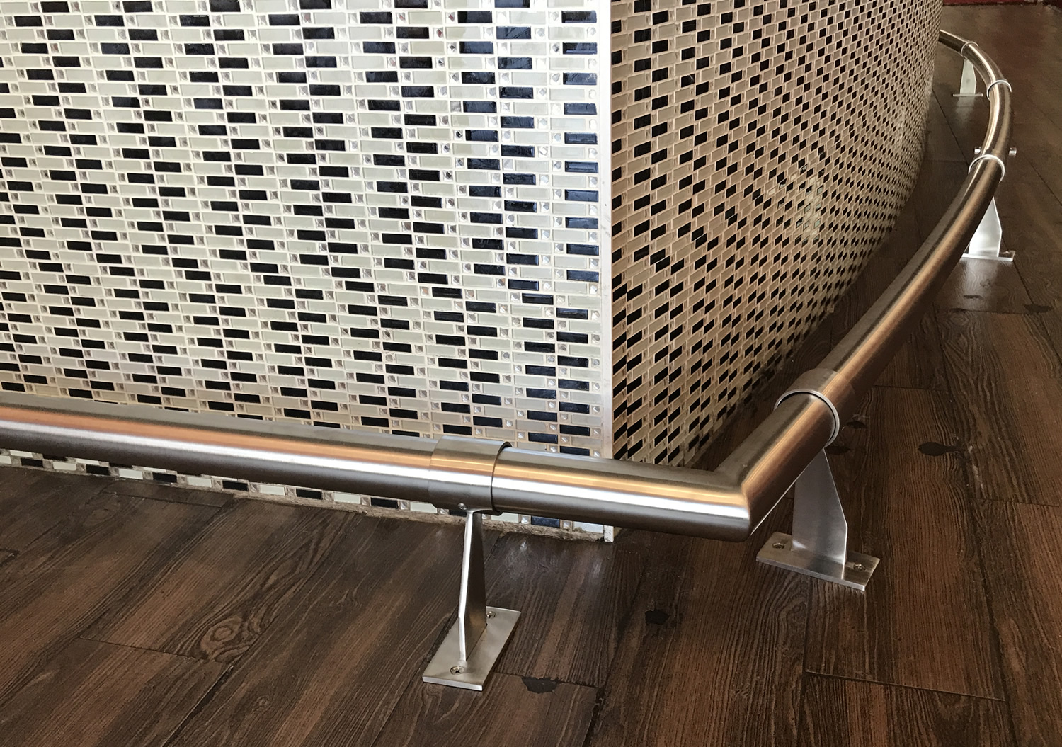 Satin Stainless Steel Foot Rail with Model 105 Floor Brackets