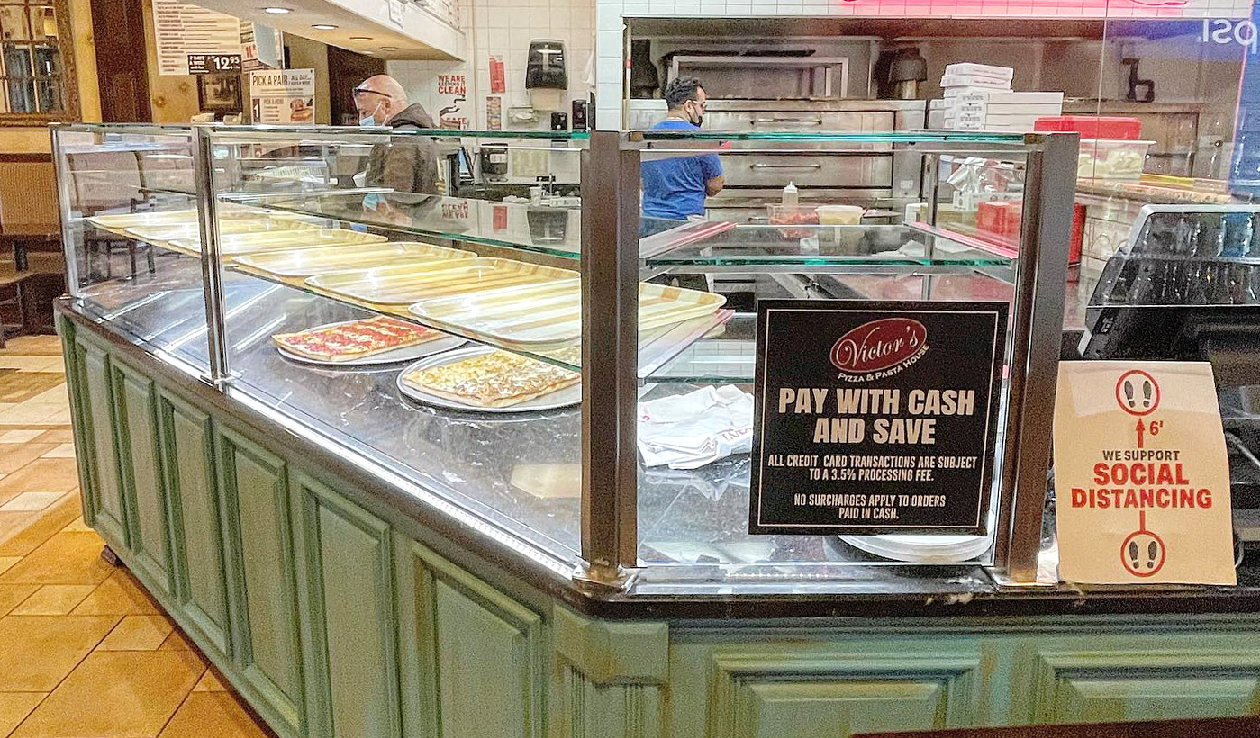Satin Stainless Steel Food Shield with LED Lights | Victor's Pizza and Pasta - Melville, NY