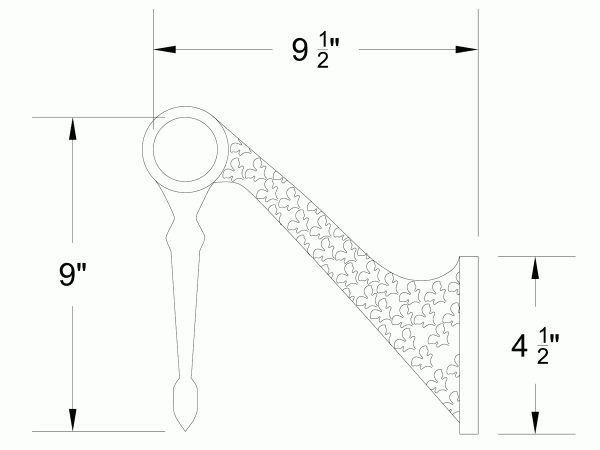 Model 108 Victorian Swing Leg Foot Rail Bracket Diagram - ESP Metal Products & Crafts