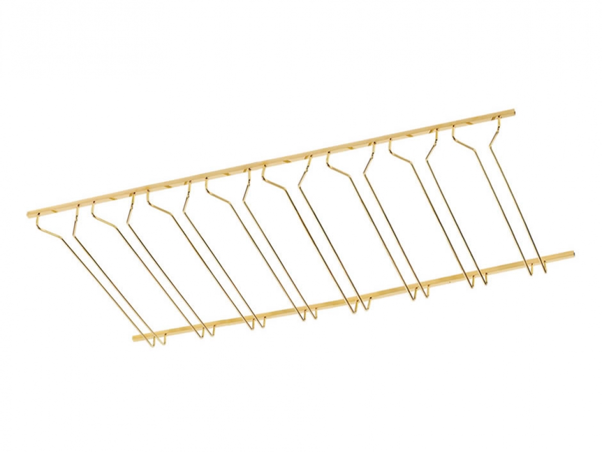 Model CMGR4 Coated Polished Brass Channel Mounted Bar Glass Rack 4