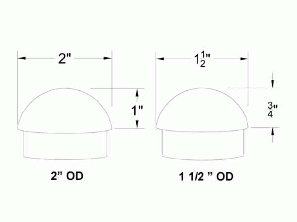 Model 730 Satin Stainless Steel Domed End Cap Diagram - ESP Metal Products & Crafts