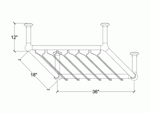 Model OHGR-3 Overhead Bar Glass Rack Diagram - ESP Metal Products & Crafts