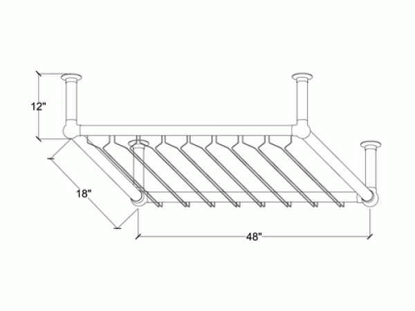 Model OHGR-4 Overhead Bar Glass Rack Diagram - ESP Metal Products & Crafts